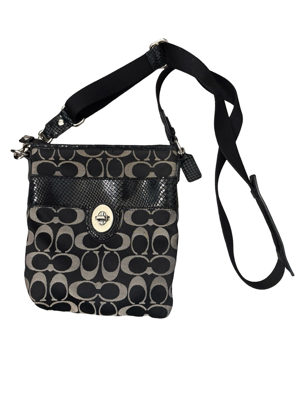 Coach Black & Gray Signature Crossbody with Turn-Lock